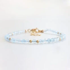 Aquamarine March Birthstone Bracelet – Dainty Faceted Beads, Handmade Jewellery(Aquamarine Dainty Bracelet)