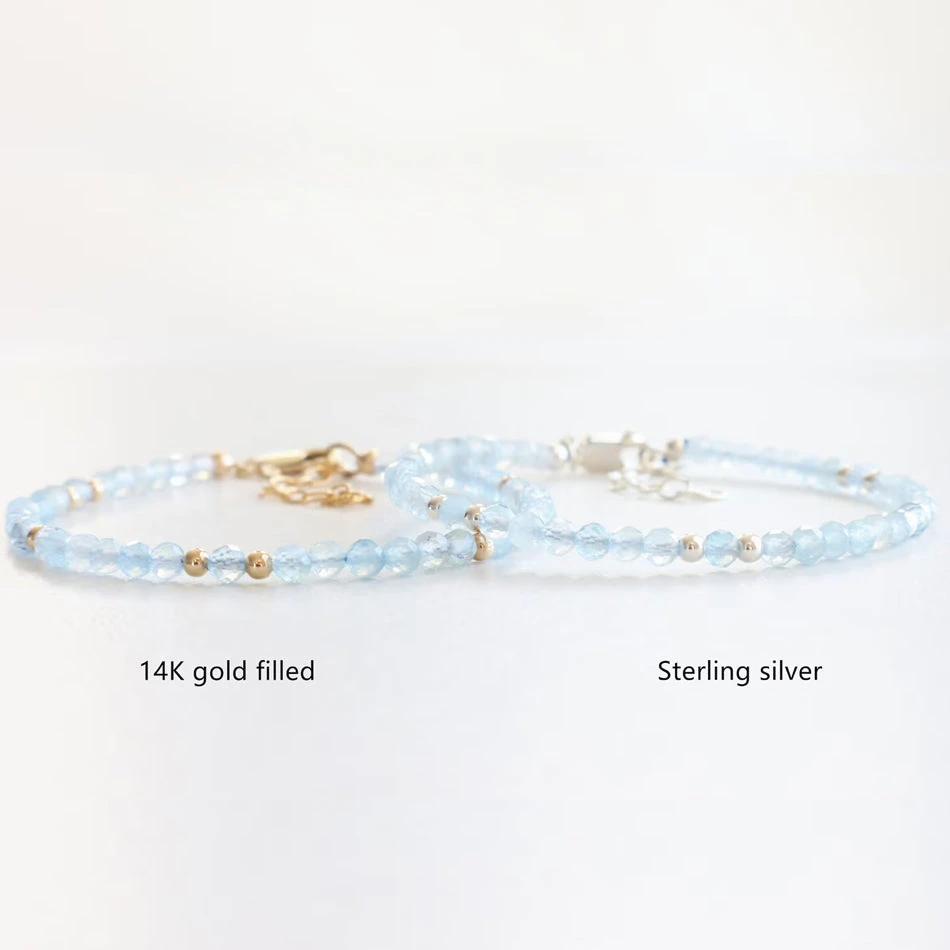Aquamarine March Birthstone Bracelet – Dainty Faceted Beads, Handmade Jewellery(Aquamarine Dainty Bracelet) 2 Aquamarine March Birthstone Bracelet – Dainty Faceted Beads, Handmade Jewellery(Aquamarine Dainty Bracelet) - Image 2