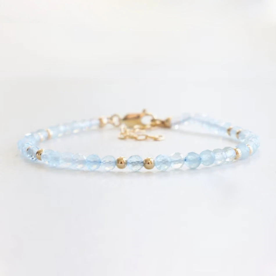 Aquamarine March Birthstone Bracelet – Dainty Faceted Beads, Handmade Jewellery(Aquamarine Dainty Bracelet) 1 Aquamarine March Birthstone Bracelet – Dainty Faceted Beads, Handmade Jewellery(Aquamarine Dainty Bracelet)