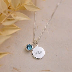 Personalised March Birthstone Necklace - Aquamarine(Engraved Birthstone Necklace March)