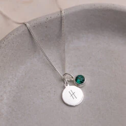 Personalised May Birthstone Necklace - Emerald(Engraved Birthstone Necklace May)