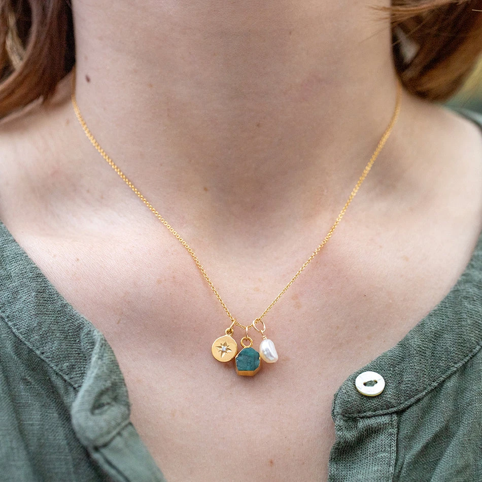 Emerald North Star Charm Necklace (May Birthstone)(Emerald Charm Necklace) 2 Emerald North Star Charm Necklace (May Birthstone)(Emerald Charm Necklace) - Image 2