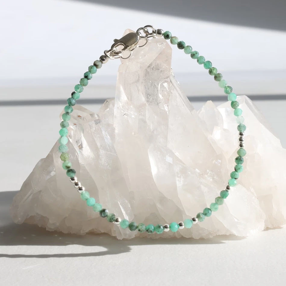Emerald Birthstone Bracelet – Dainty Faceted Beads, Handmade Jewellery(Emerald Dainty Bracelet) 2 Emerald Birthstone Bracelet – Dainty Faceted Beads, Handmade Jewellery(Emerald Dainty Bracelet) - Image 2