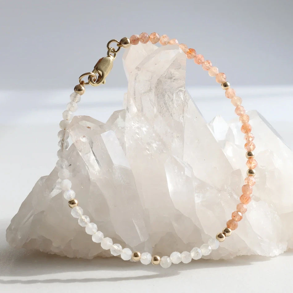 Moonstone & Sunstone Cancer Birthstone Bracelet – Dainty Faceted Beads, Handmade Jewellery(Moonstone Sunstone Dainty Bracelet) 2 Moonstone & Sunstone Cancer Birthstone Bracelet – Dainty Faceted Beads, Handmade Jewellery(Moonstone Sunstone Dainty Bracelet) - Image 2