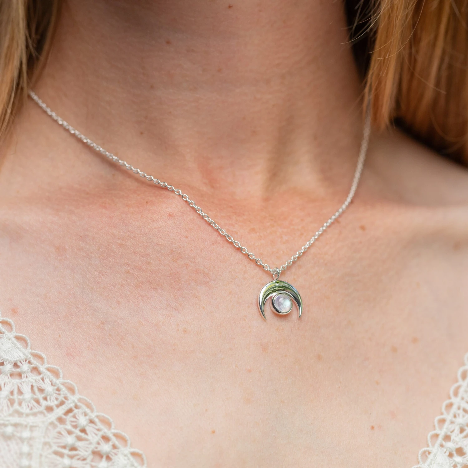 Crescent Moon Necklace With Rainbow Moonstone – Sterling Silver Pendant(Crescent Moonstone Necklace) 1 Crescent Moon Necklace With Rainbow Moonstone – Sterling Silver Pendant(Crescent Moonstone Necklace)