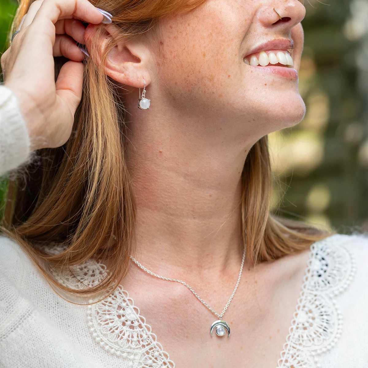 Crescent Moon Necklace With Rainbow Moonstone – Sterling Silver Pendant(Crescent Moonstone Necklace) 2 Crescent Moon Necklace With Rainbow Moonstone – Sterling Silver Pendant(Crescent Moonstone Necklace) - Image 2