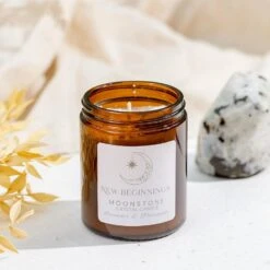 Moonstone Crystal Candle – New Beginnings & Intuition | Hand-Poured Soy Wax(Moonstone Crystal Candle New Beginnings) 6 Moonstone Crystal Candle – New Beginnings & Intuition | Hand-Poured Soy Wax(Moonstone Crystal Candle New Beginnings) -Djuna Jewelry Store moonstone crystal candle 2