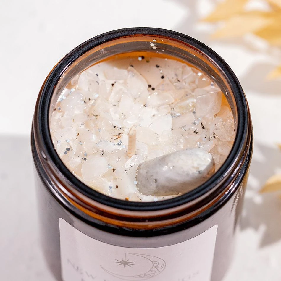 Moonstone Crystal Candle – New Beginnings & Intuition | Hand-Poured Soy Wax(Moonstone Crystal Candle New Beginnings) 2 Moonstone Crystal Candle – New Beginnings & Intuition | Hand-Poured Soy Wax(Moonstone Crystal Candle New Beginnings) - Image 2