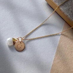 Personalised Gold Initial Necklace – Teardrop Rainbow Moonstone – Dainty Jewellery Gift For Her(Initial Teardrop Rainbow Moonstone Necklace Gold)