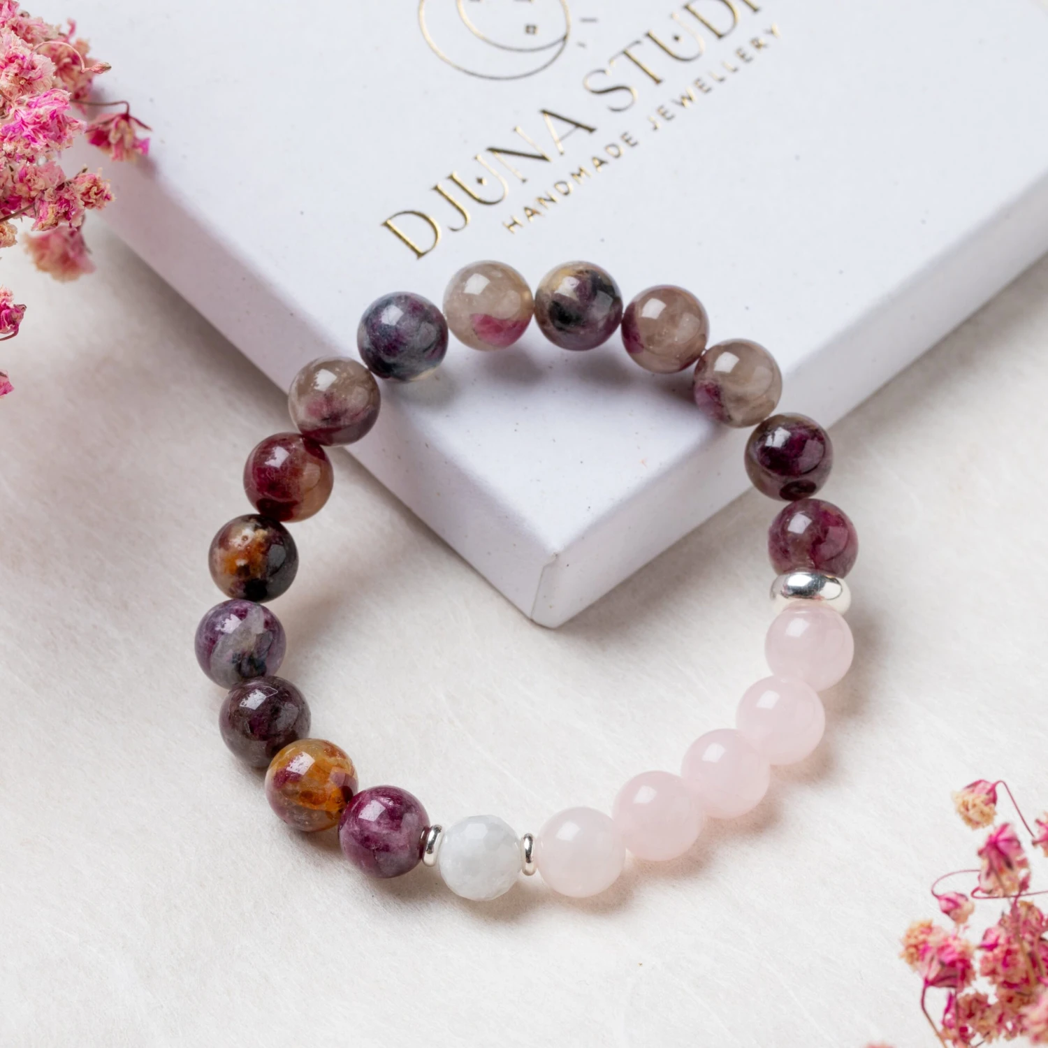 Pink Tourmaline & Rose Quartz Gemstone Dreamweave Bracelet 8mm Beads(Pink Tourmaline Dreamweave Bracelet 8mm) 1 Pink Tourmaline & Rose Quartz Gemstone Dreamweave Bracelet 8mm Beads(Pink Tourmaline Dreamweave Bracelet 8mm)