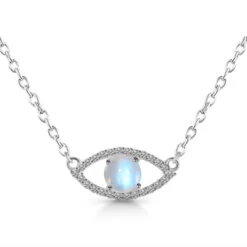 Rainbow Moonstone Celestial Guardian Sterling Silver Necklace(Celestial Guardian Necklace Rainbow Moonstone) -Djuna Jewelry Store moonstone evil eye packshot