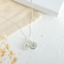Sterling Silver Rainbow Moonstone Necklace – Teardrop Gem With Personalised Initial(Initial Teardrop Rainbow Moonstone Necklace Sterling Silver)