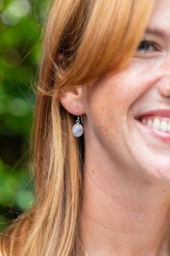 Rainbow Moonstone Drop Oval Earrings(Luminous Moonstone Oval Earring) 5 Rainbow Moonstone Drop Oval Earrings(Luminous Moonstone Oval Earring) -Djuna Jewelry Store moonstone oval ear portrait