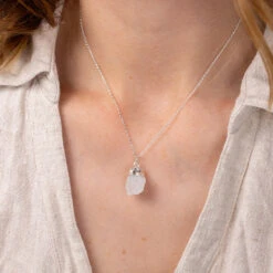Raw Moonstone Necklace - Silver Dipped Crystal Pendant(Natural Sodalite Necklace With Engraved Initial Charm)