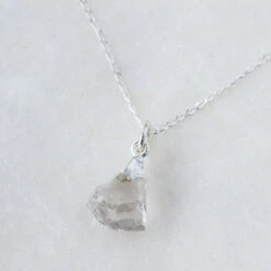 Raw Quartz Necklace Silver Dipped Pendant(Natural Rose Quartz Necklace With Engraved Disc Charm) -Djuna Jewelry Store moonstone raw necklace