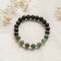 Moss Agate And Lava Stone Bracelet(Lotus Flower Moss Agate Bracelet)