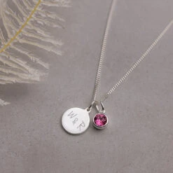 Personalised October Birthstone Necklace - Rose Crystal(Engraved Birthstone Necklace October)