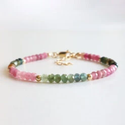Rainbow Tourmaline Scorpio Birthstone Bracelet – Dainty Faceted Beads, Handmade Jewellery(Tourmaline Dainty Bracelet)