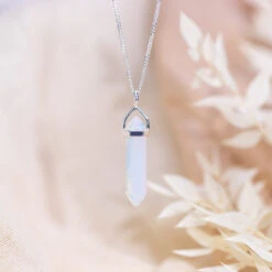 Opalite Point Pendant – Sterling Silver Crystal Energy Necklace(Opalite Sterling Silver Point Pendant)