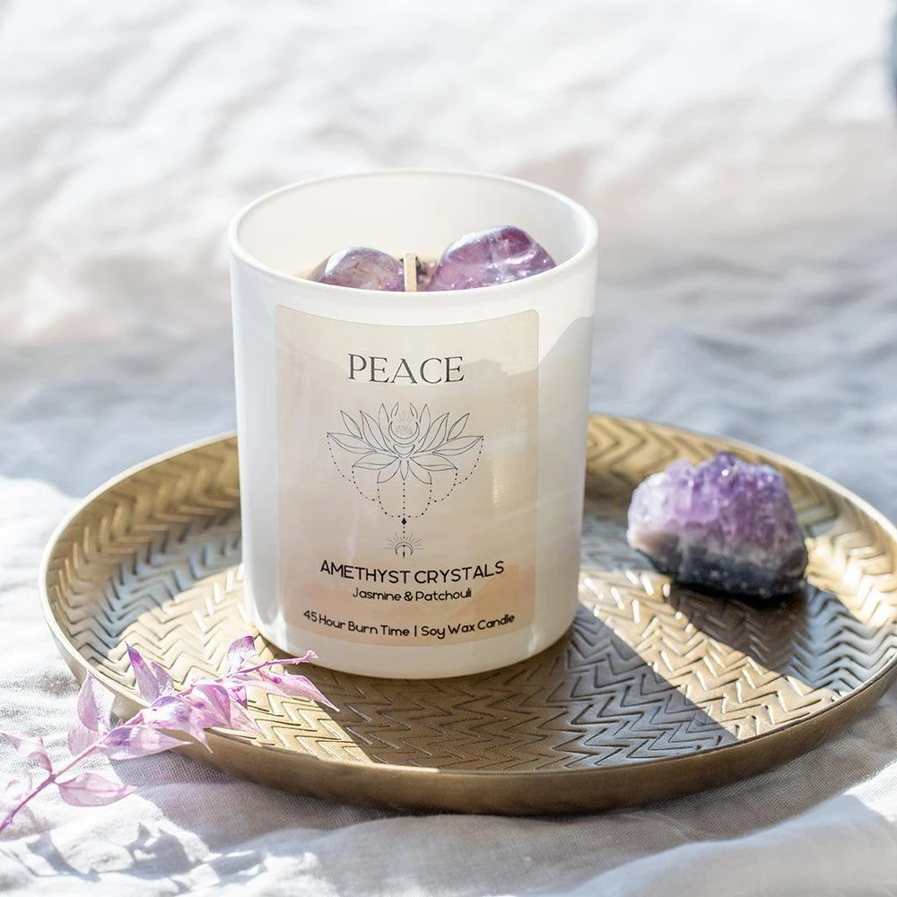 Amethyst Crystal Candle – Inner Peace, Relaxation & Clarity | Handmade In UK(Peace Crystal Candle With Amethyst Crystals) 1 Amethyst Crystal Candle – Inner Peace, Relaxation & Clarity | Handmade In UK(Peace Crystal Candle With Amethyst Crystals)