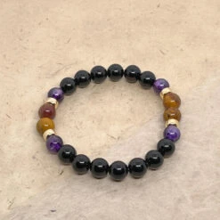 Stability And Serenity - Black Tourmaline And Petrified Wood(Stability And Serenity Black Tourmaline Petrified Wood And Amethyst Bracelet 8mm)