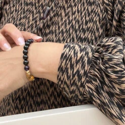 Stability And Serenity - Black Tourmaline And Petrified Wood(Stability And Serenity Black Tourmaline Petrified Wood And Amethyst Bracelet 8mm) -Djuna Jewelry Store petrified wood trio model