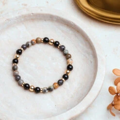 Picasso Jasper & Black Tourmaline Bracelet – Gold Accents(Picasso Jasper Black Tourmaline Bracelet Gold Accents)