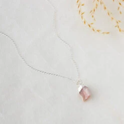 Raw Pink Opal Silver Dipped Crystal Necklace(Raw Pink Opal Silver Dipped Necklace)