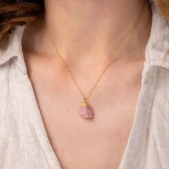 Raw Pink Opal Necklace - Gold Dipped Pendant(Amethyst Teardrop Necklace) -Djuna Jewelry Store pink opal necklace 4