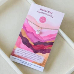 Pink Opal Necklace – Silver Dipped Teardrop Pendant – Emotional Healing Stone(Pink Opal Tumbled Silver Dipped Teardrop Pendant Gentle Healing)