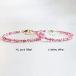 Pink Tourmaline Scorpio Birthstone Bracelet – Dainty Faceted Beads, Handmade Jewellery(Pink Tourmaline Dainty Bracelet) 6 Pink Tourmaline Scorpio Birthstone Bracelet – Dainty Faceted Beads, Handmade Jewellery(Pink Tourmaline Dainty Bracelet) -Djuna Jewelry Store pink tourmaline stacking 2