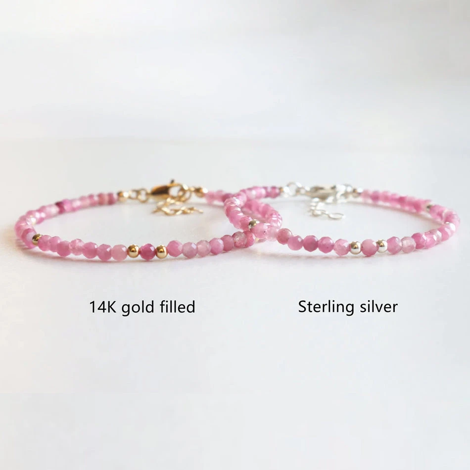 Pink Tourmaline Scorpio Birthstone Bracelet – Dainty Faceted Beads, Handmade Jewellery(Pink Tourmaline Dainty Bracelet) 3 Pink Tourmaline Scorpio Birthstone Bracelet – Dainty Faceted Beads, Handmade Jewellery(Pink Tourmaline Dainty Bracelet) - Image 3