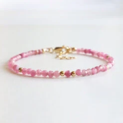 Pink Tourmaline Scorpio Birthstone Bracelet – Dainty Faceted Beads, Handmade Jewellery(Pink Tourmaline Dainty Bracelet)