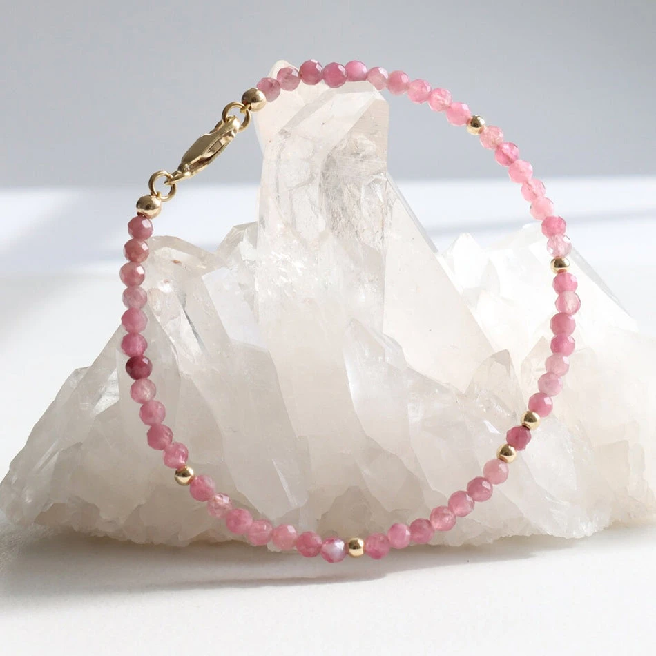 Pink Tourmaline Scorpio Birthstone Bracelet – Dainty Faceted Beads, Handmade Jewellery(Pink Tourmaline Dainty Bracelet) 2 Pink Tourmaline Scorpio Birthstone Bracelet – Dainty Faceted Beads, Handmade Jewellery(Pink Tourmaline Dainty Bracelet) - Image 2