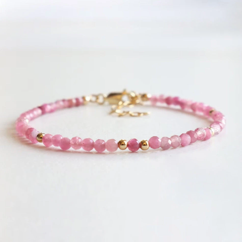 Pink Tourmaline Scorpio Birthstone Bracelet – Dainty Faceted Beads, Handmade Jewellery(Pink Tourmaline Dainty Bracelet) 1 Pink Tourmaline Scorpio Birthstone Bracelet – Dainty Faceted Beads, Handmade Jewellery(Pink Tourmaline Dainty Bracelet)