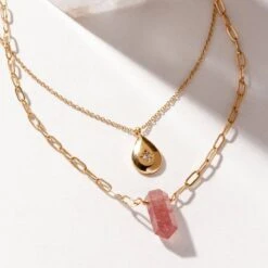 Layered Gold Necklace Set – Golden Aura Crystal Jewellery – Dainty Spiritual Pendant(Golden Drip Necklace Set)