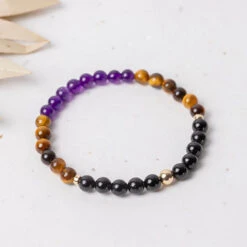 Journey's Guard Gemstone Bracelet With Black Tourmaline, Amethyst & Tiger's Eye(The Power Of 3 Tourmaline Tiger Eye And Amethyst Bracelet)