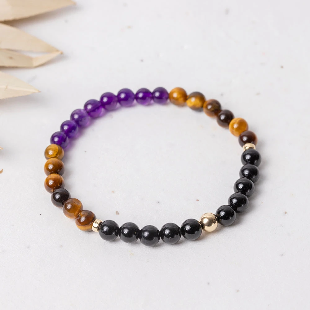 Journey's Guard Gemstone Bracelet With Black Tourmaline, Amethyst & Tiger's Eye(The Power Of 3 Tourmaline Tiger Eye And Amethyst Bracelet) 1 Journey's Guard Gemstone Bracelet With Black Tourmaline, Amethyst & Tiger's Eye(The Power Of 3 Tourmaline Tiger Eye And Amethyst Bracelet)