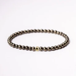 Pyrite Gemstone Bracelet – 4mm Beads With Sterling Silver Accent(Pyrite Healing Bracelet) -Djuna Jewelry Store pyrite gold