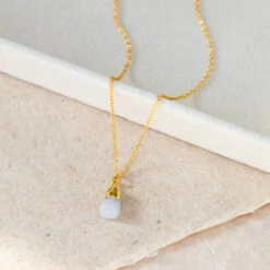 Clear Quartz Necklace – Raw Crystal Pendant – Gold Dipped Healing Stone Jewellery(Natural Quartz Raw Crystal Pendant Gold Dipped Unshakeable Light) -Djuna Jewelry Store quartz necklace 3