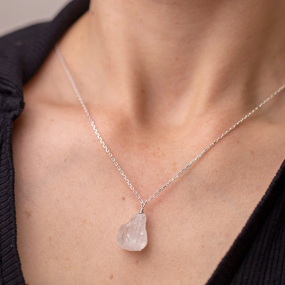Natural Raw Crystal Quartz Necklace Sterling Silver Chain(Natural Quartz Necklace) 1 Natural Raw Crystal Quartz Necklace Sterling Silver Chain(Natural Quartz Necklace)