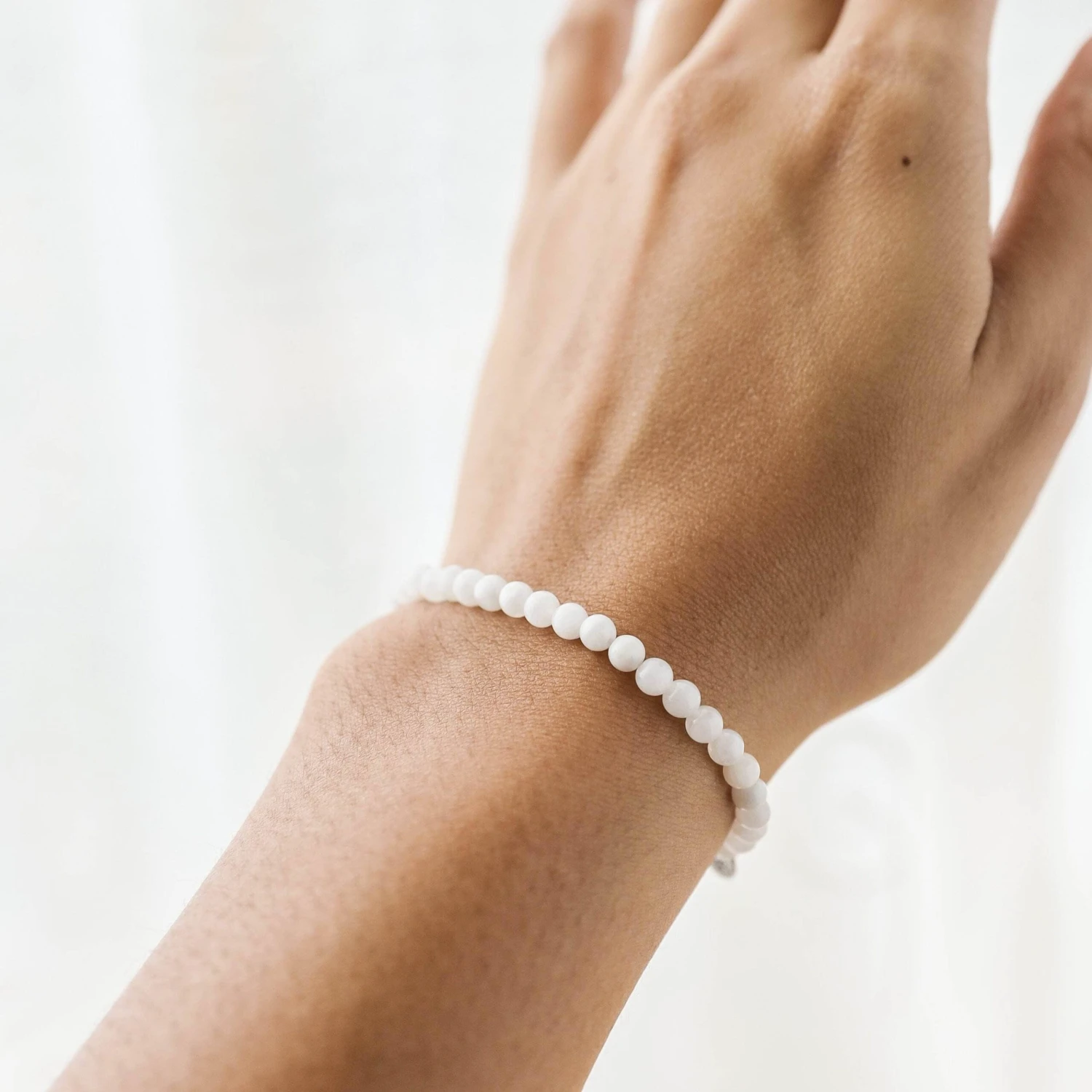 Rainbow Moonstone Gemstone Bracelet – 4mm Beads With Sterling Silver Accent(Rainbow Moonstone) 1 Rainbow Moonstone Gemstone Bracelet – 4mm Beads With Sterling Silver Accent(Rainbow Moonstone)