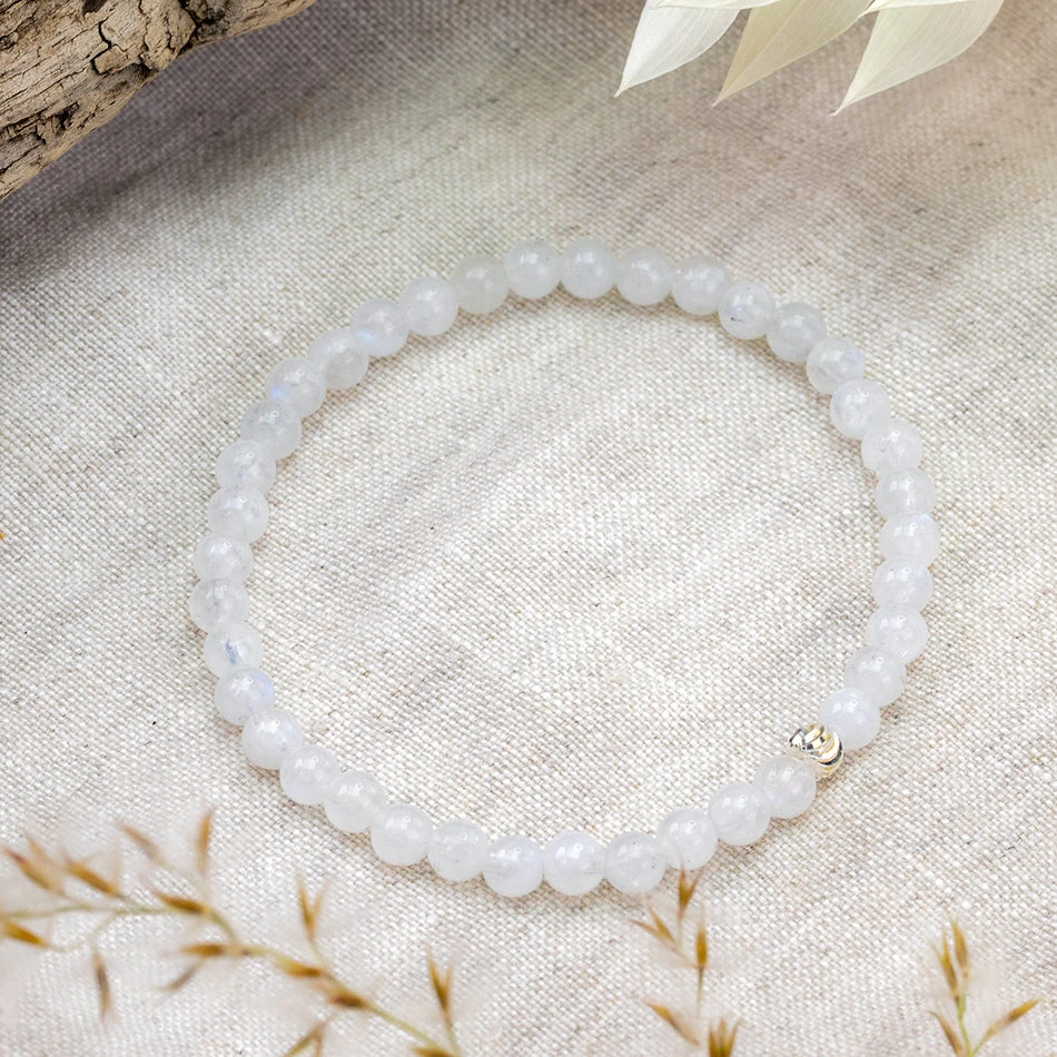 Rainbow Moonstone Gemstone Bracelet – 4mm Beads With Sterling Silver Accent(Rainbow Moonstone) 3 Rainbow Moonstone Gemstone Bracelet – 4mm Beads With Sterling Silver Accent(Rainbow Moonstone) - Image 3