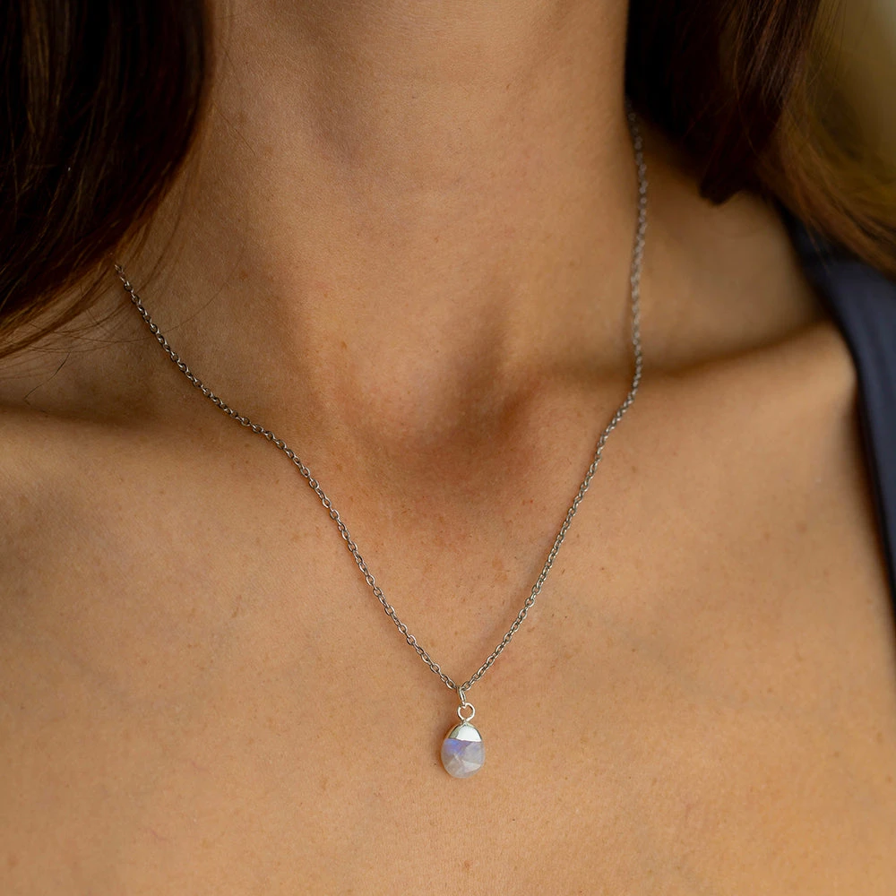 Rainbow Moonstone Necklace - Tumbled Teardrop Pendant - New Beginnings(Rainbow Moonstone Tumbled Stone Necklace New Beginnings) 2 Rainbow Moonstone Necklace - Tumbled Teardrop Pendant - New Beginnings(Rainbow Moonstone Tumbled Stone Necklace New Beginnings) - Image 2