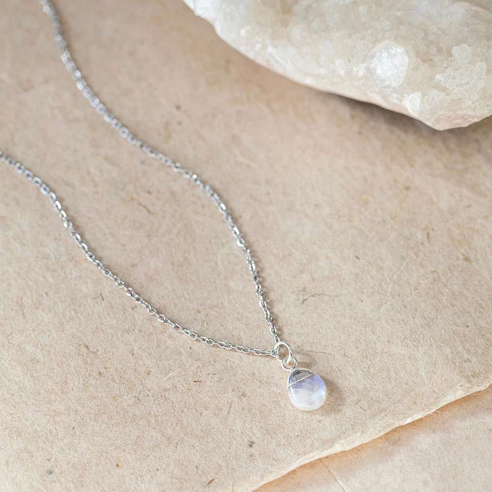 Rainbow Moonstone Necklace - Tumbled Teardrop Pendant - New Beginnings(Rainbow Moonstone Tumbled Stone Necklace New Beginnings) 3 Rainbow Moonstone Necklace - Tumbled Teardrop Pendant - New Beginnings(Rainbow Moonstone Tumbled Stone Necklace New Beginnings) - Image 3
