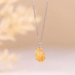Raw Citrine Necklace – Threaded Crystal Pendant On Sterling Silver Chain(Natural Citrine Necklace)