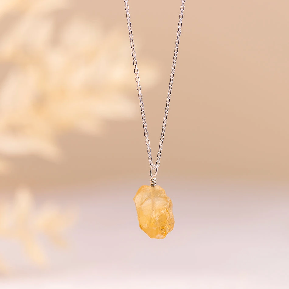 Raw Citrine Necklace – Threaded Crystal Pendant On Sterling Silver Chain(Natural Citrine Necklace) 1 Raw Citrine Necklace – Threaded Crystal Pendant On Sterling Silver Chain(Natural Citrine Necklace)