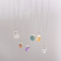 Raw Moonstone Necklace - Silver Dipped Crystal Pendant(Natural Sodalite Necklace With Engraved Initial Charm) -Djuna Jewelry Store raw necklace feature 2