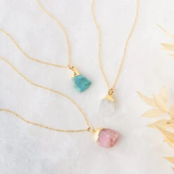 Raw Rainbow Moonstone Necklace With Gold Dipped Pendant(Raw Moonstone Necklace With Gold Dipped Pendant) -Djuna Jewelry Store raw necklace feature 4
