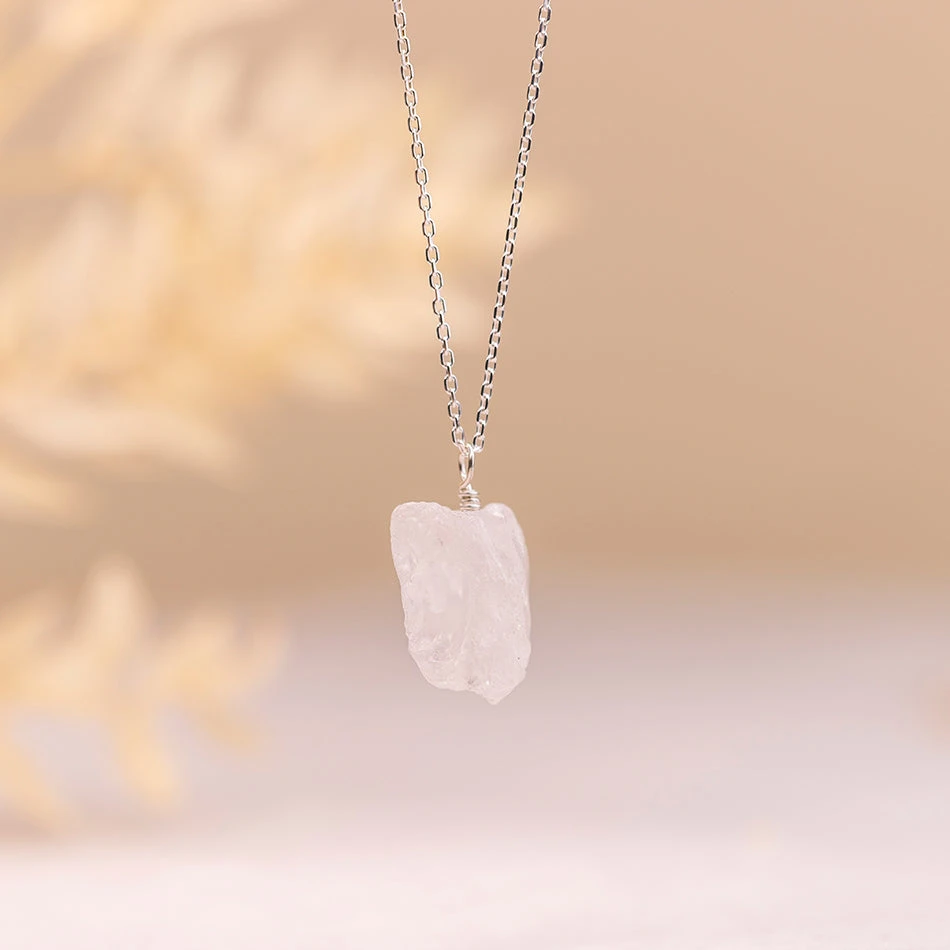 Natural Raw Crystal Quartz Necklace Sterling Silver Chain(Natural Quartz Necklace) 2 Natural Raw Crystal Quartz Necklace Sterling Silver Chain(Natural Quartz Necklace) - Image 2